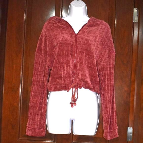 Style Rack Pink Zip-Up Cropped Hooded Sweater Jacket Size Small - Picture 9 of 13
